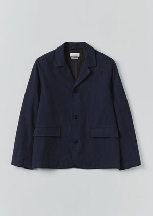 Houndstooth Cotton Wool Jacket | Dark Navy