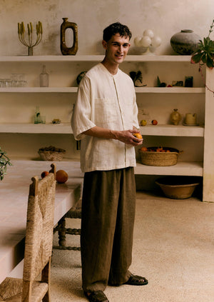 Garment Dyed Linen Drawstring Trousers | Pear