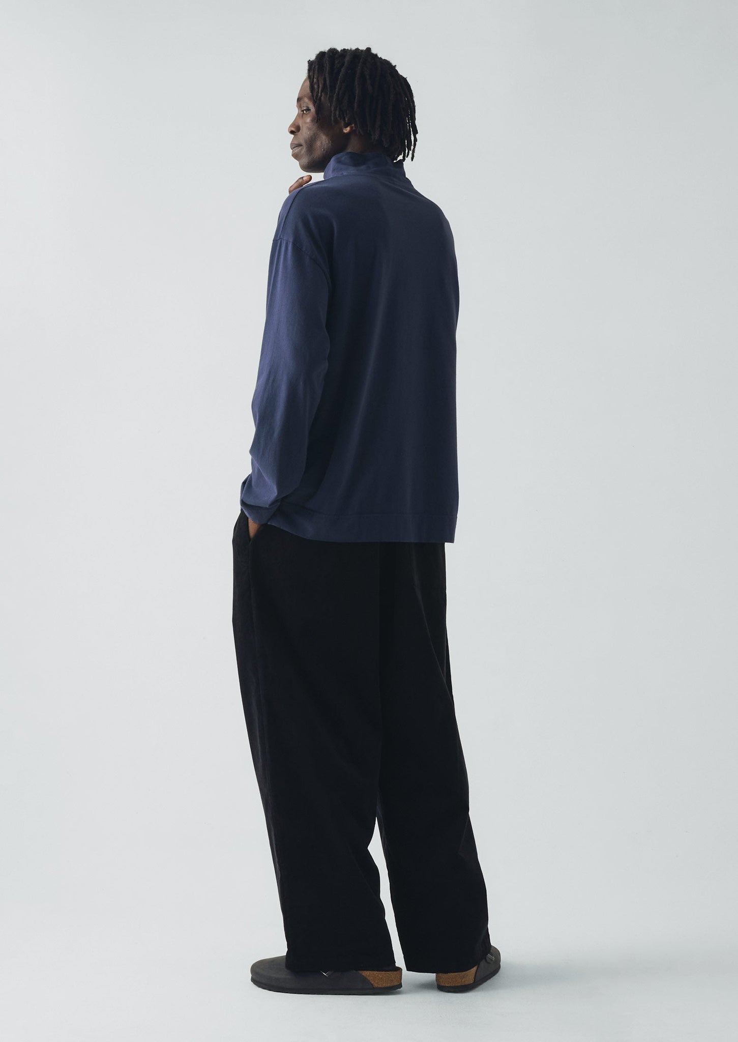 Brushed Cotton High Neck Lounge Top | Ink Blue