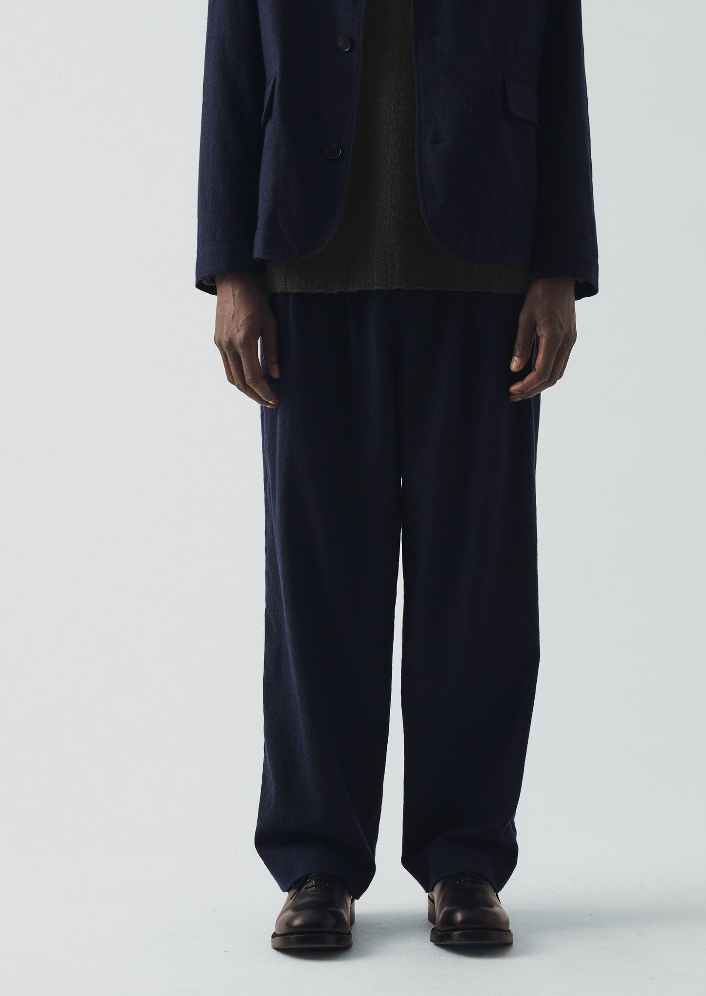 Bill Houndstooth Cotton Wool Trousers | Dark Navy