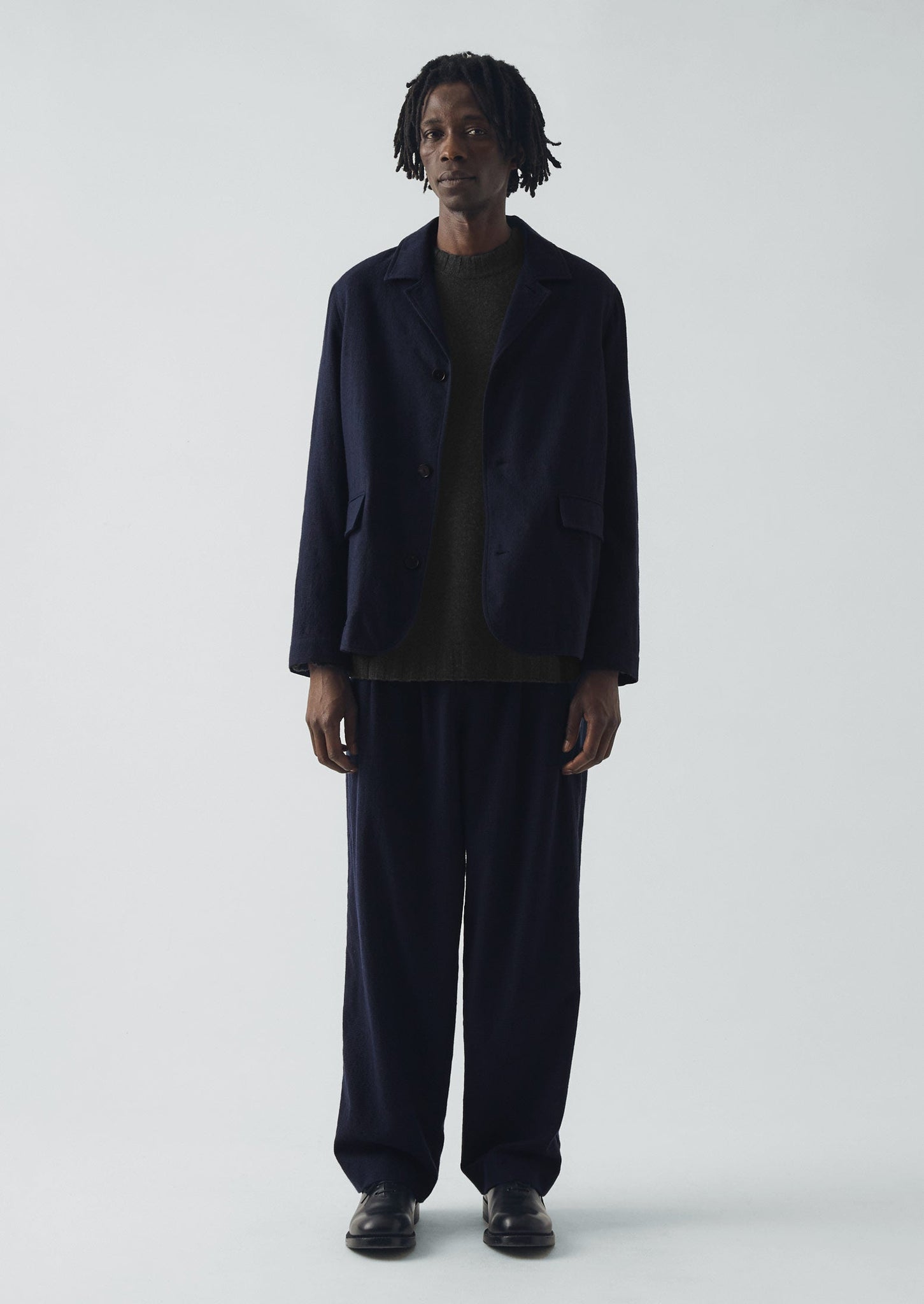 Bill Houndstooth Cotton Wool Trousers | Dark Navy