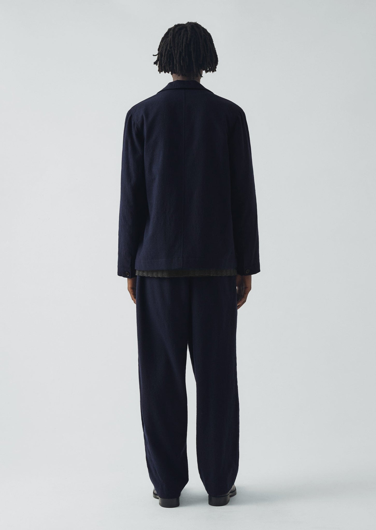 Bill Houndstooth Cotton Wool Trousers | Dark Navy