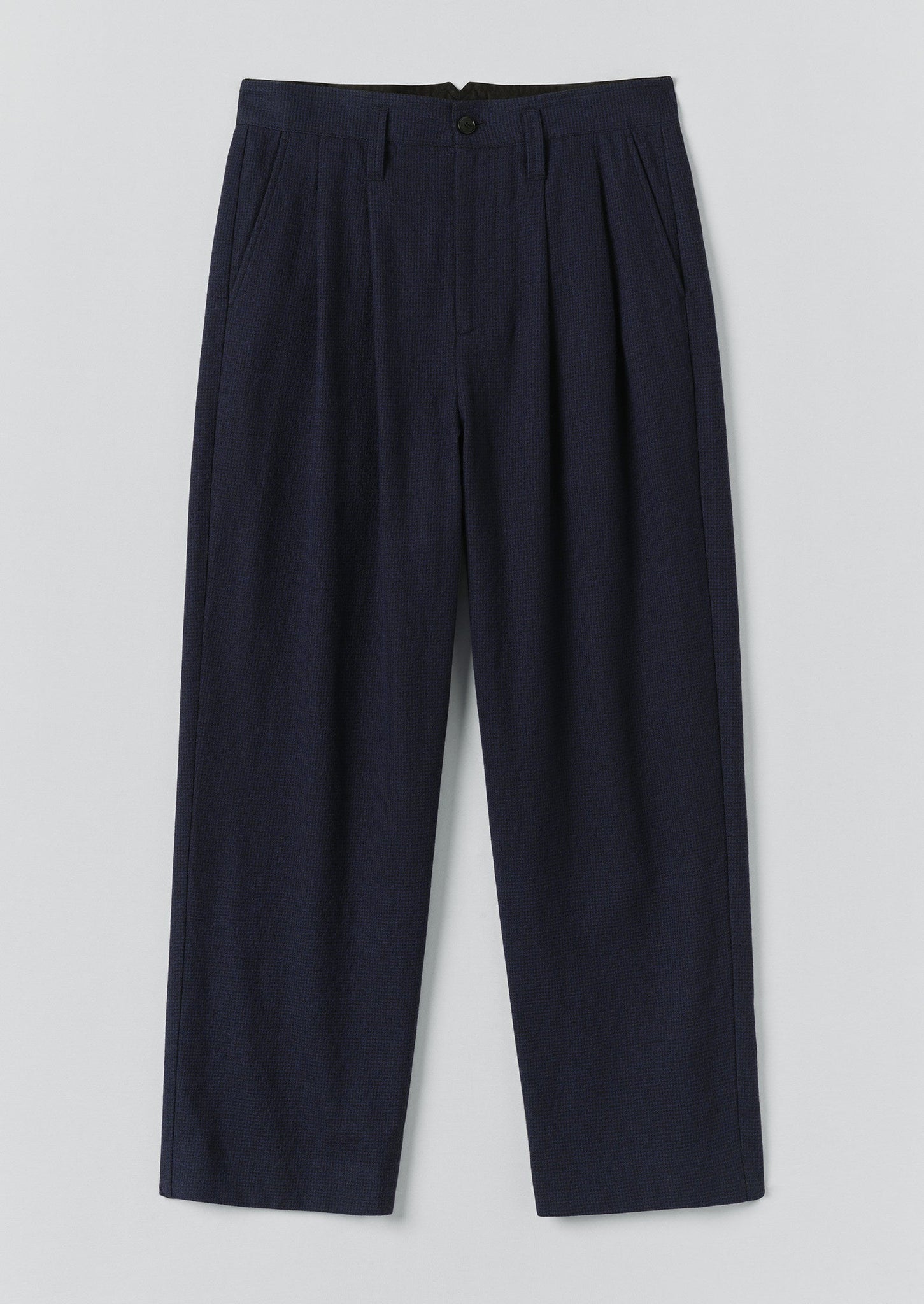 Bill Houndstooth Cotton Wool Trousers | Dark Navy