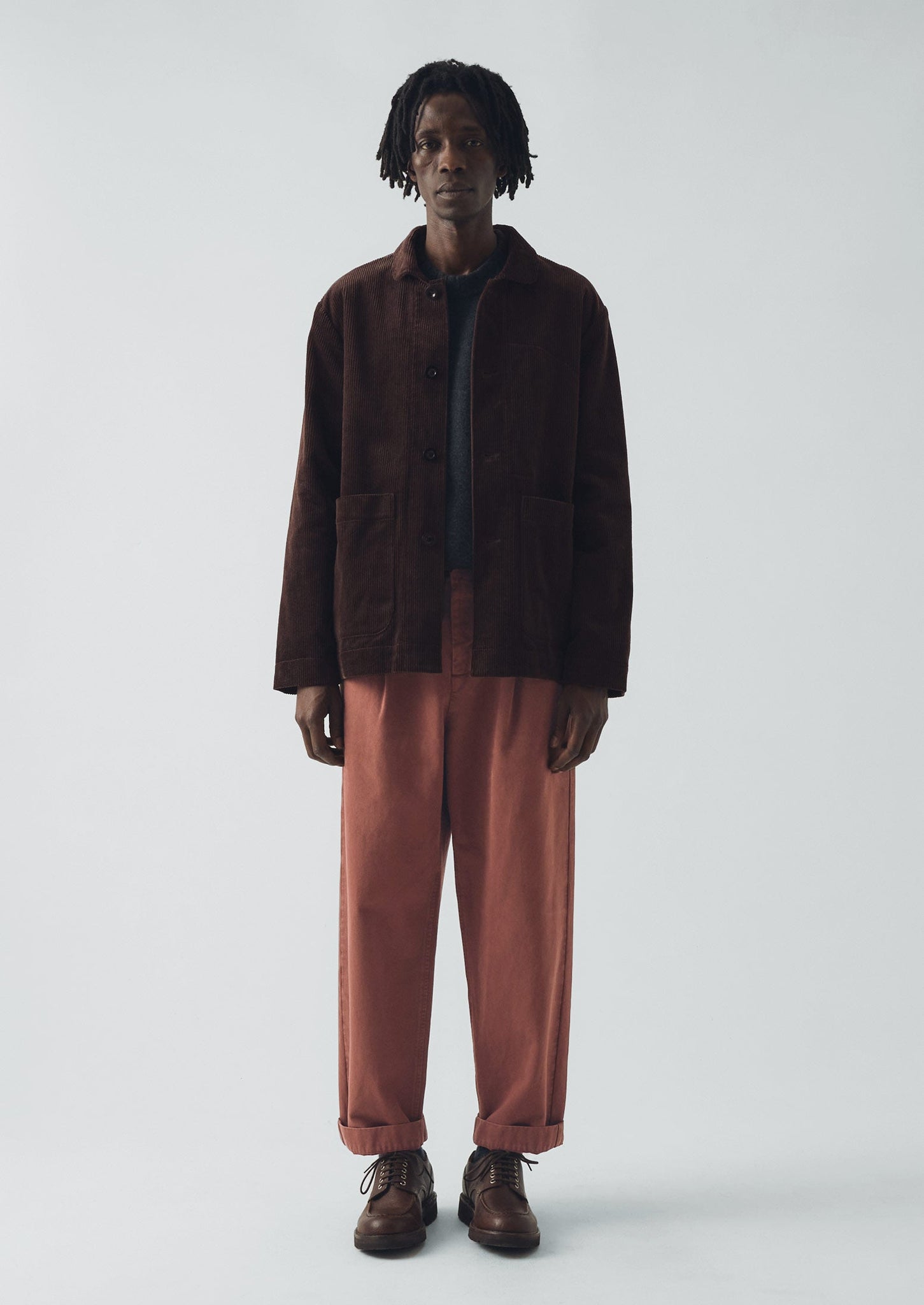 Otto Cotton Herringbone Pleat Trousers | Cacao