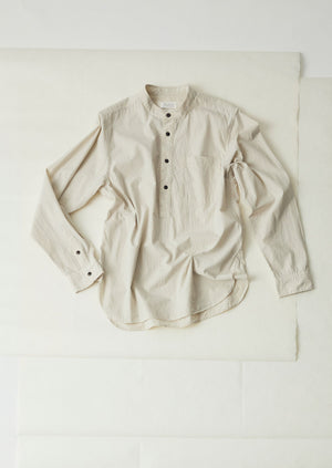 Grandad Collar Stripe Pullover Shirt | Sunwashed Blue