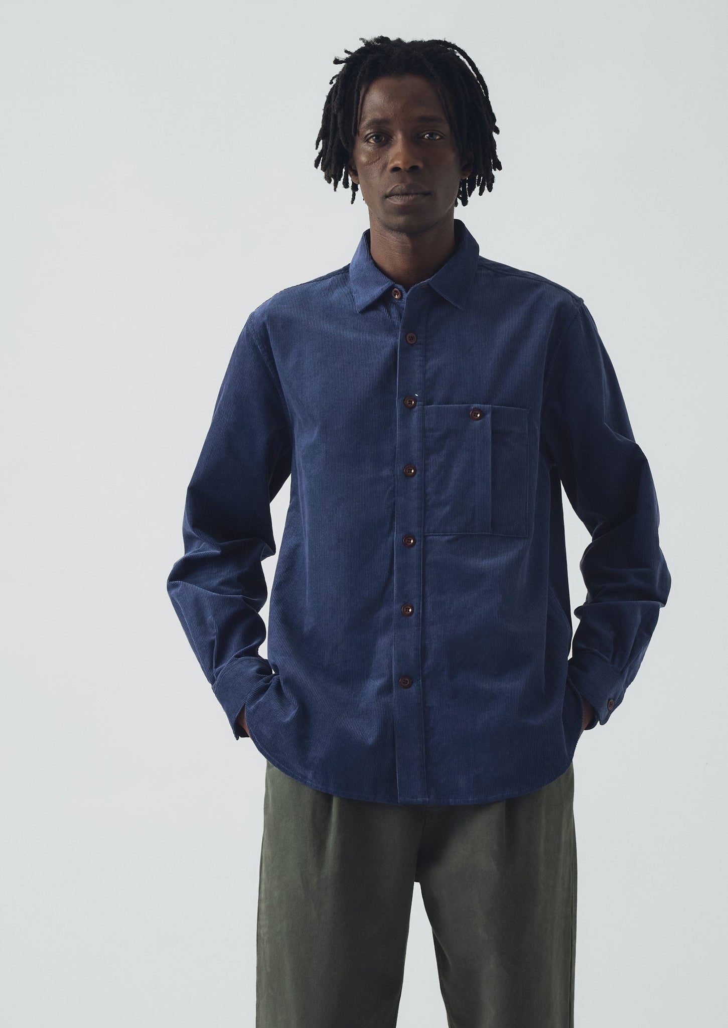 Organic Cord Workwear Shirt | Denim Blue