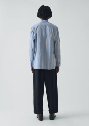 Wide Stripe Popover Grandad Shirt | Chambray Blue