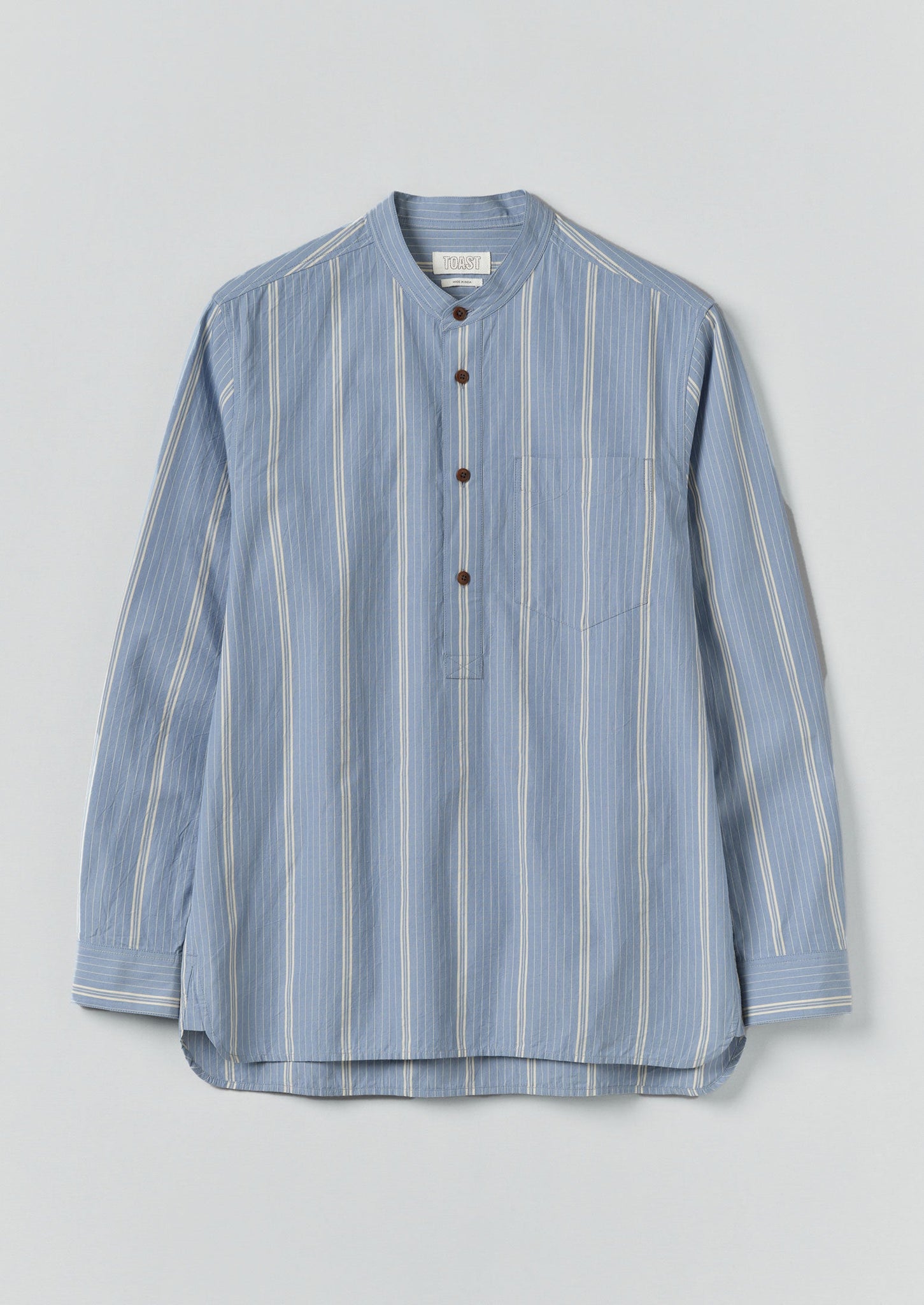 Wide Stripe Popover Grandad Shirt | Chambray Blue