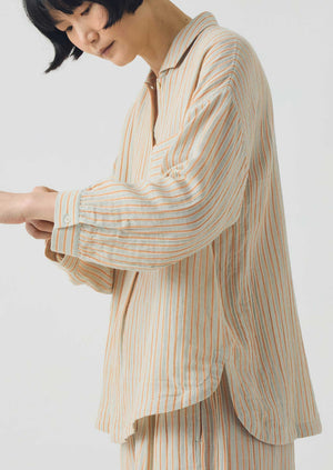 Stripe Crinkle Cotton Pyjama Set | Sage/Apricot