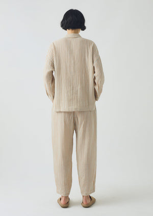 Stripe Crinkle Cotton Pyjama Set | Sage/Apricot
