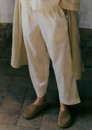 Etched Sprig Print Pyjama Set | Ecru/Citrine