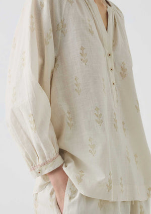 Etched Sprig Print Pyjama Set | Ecru/Citrine