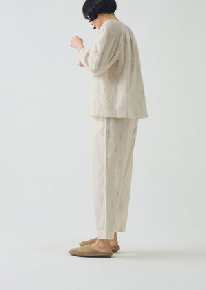 Etched Sprig Print Pyjama Set | Ecru/Citrine