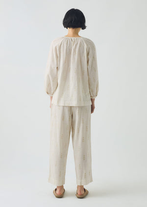Etched Sprig Print Pyjama Set | Ecru/Citrine