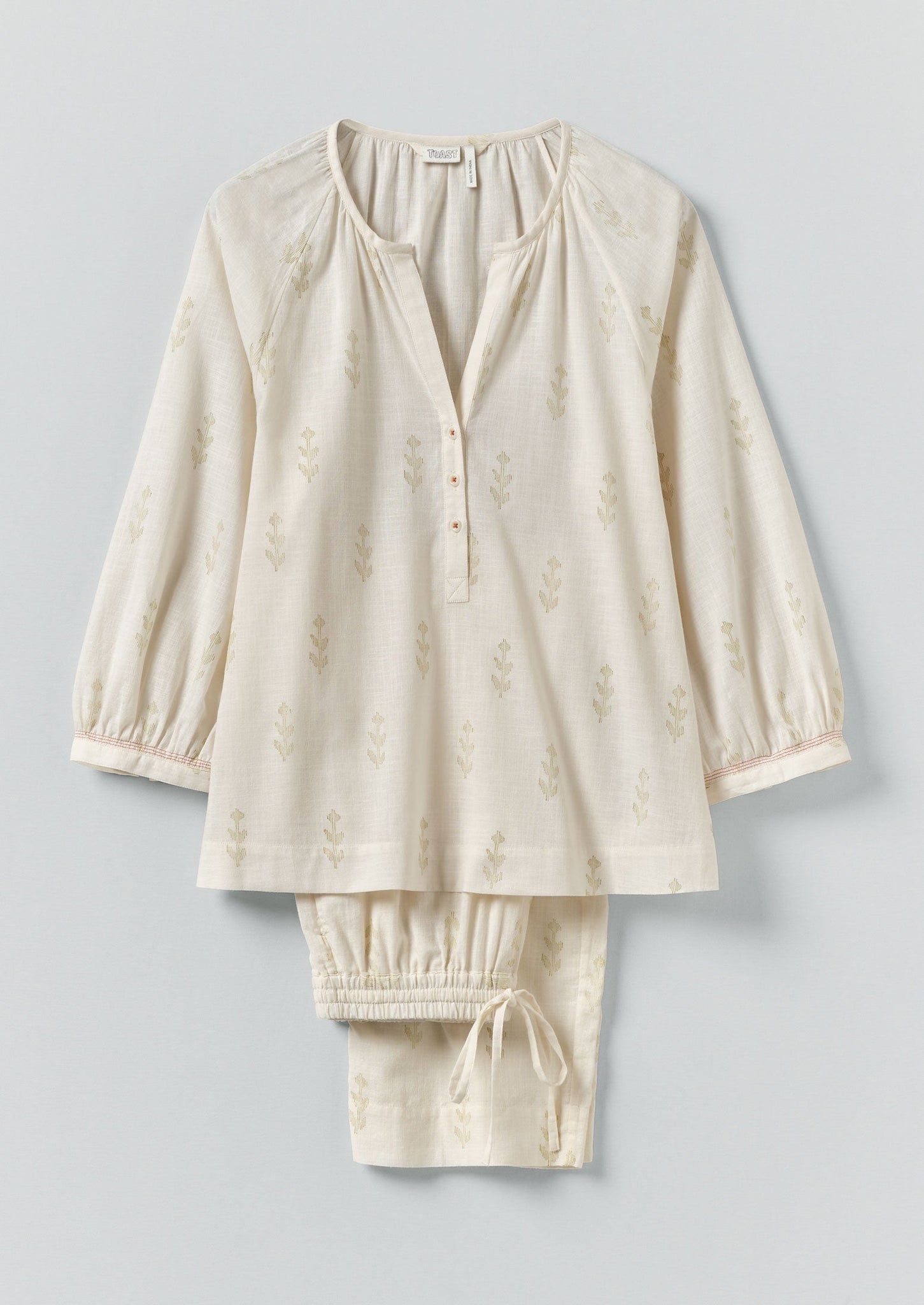 Etched Sprig Print Pyjama Set | Ecru/Citrine