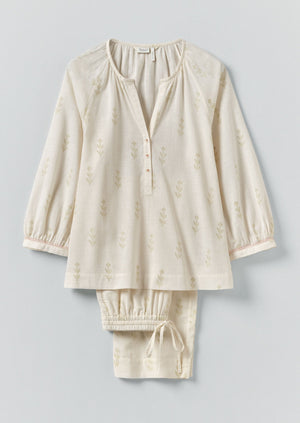 Etched Sprig Print Pyjama Set | Ecru/Citrine