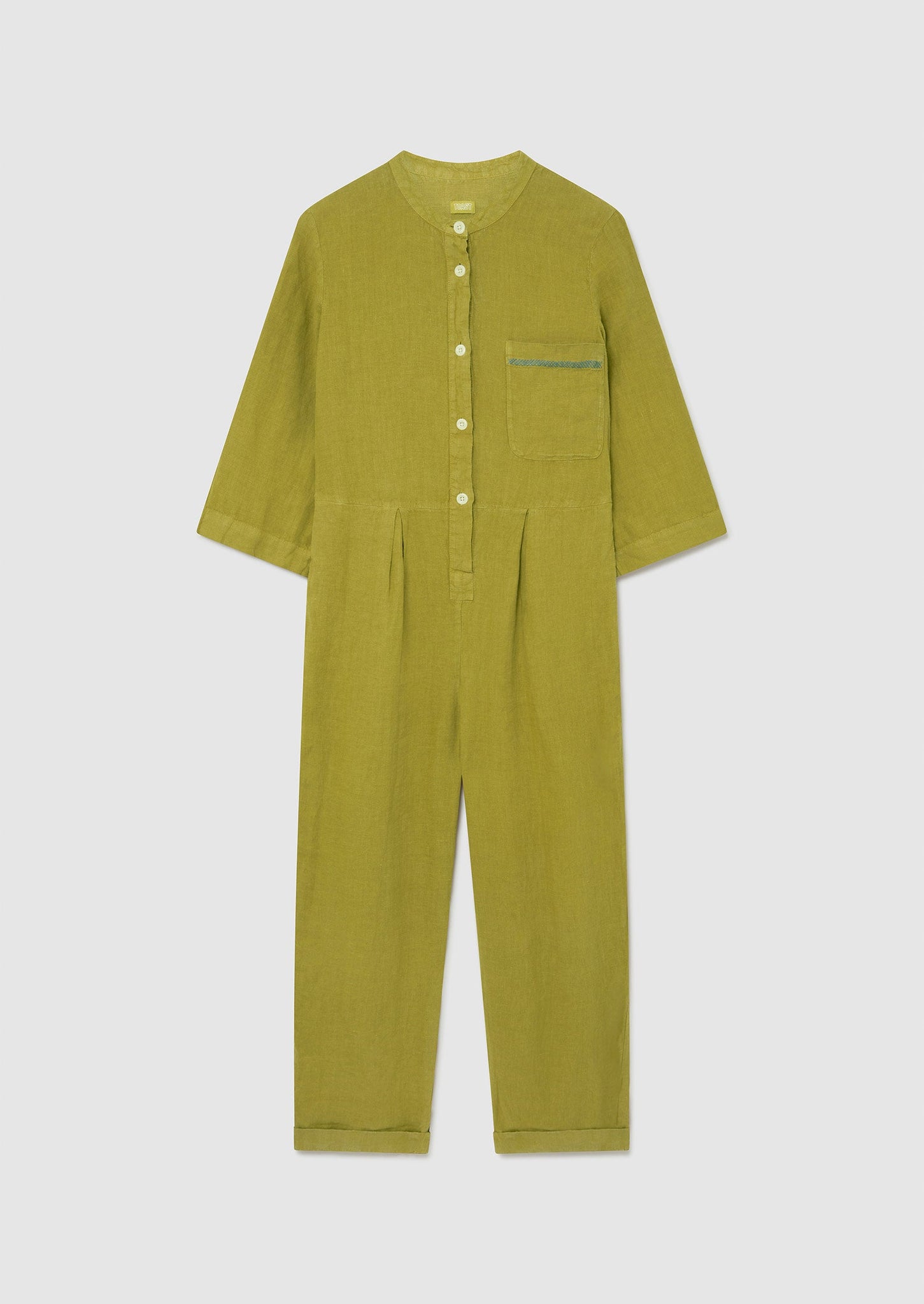 Renewed Garment Dyed Linen Jumpsuit Size S | Citrus Green