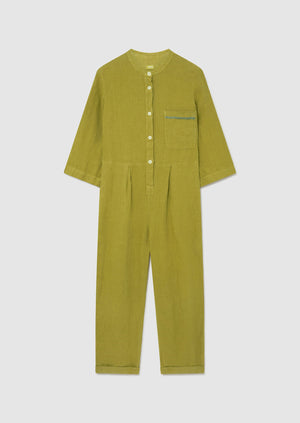 Renewed Garment Dyed Linen Jumpsuit Size S | Citrus Green