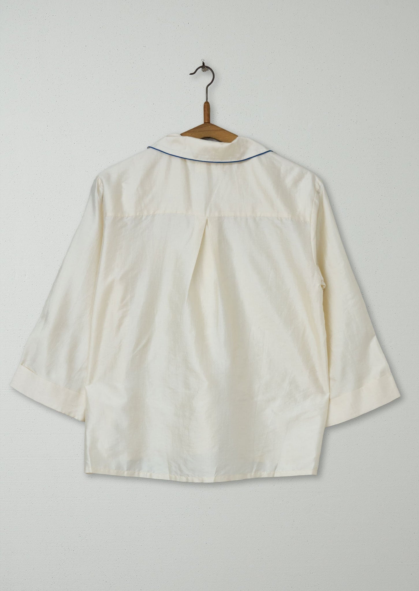 Reworn Silk PJ Shirt Size 8 (586) | Ivory/Cobalt