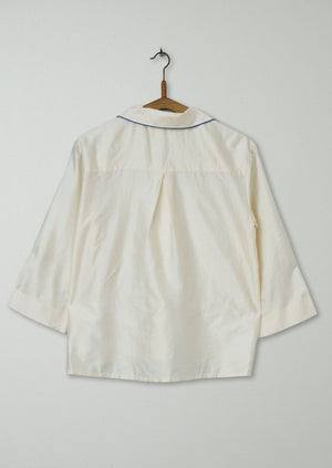 Reworn Silk PJ Shirt Size 8 (586) | Ivory/Cobalt
