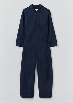 Half Placket Cotton Twill Jumpsuit | Indigo