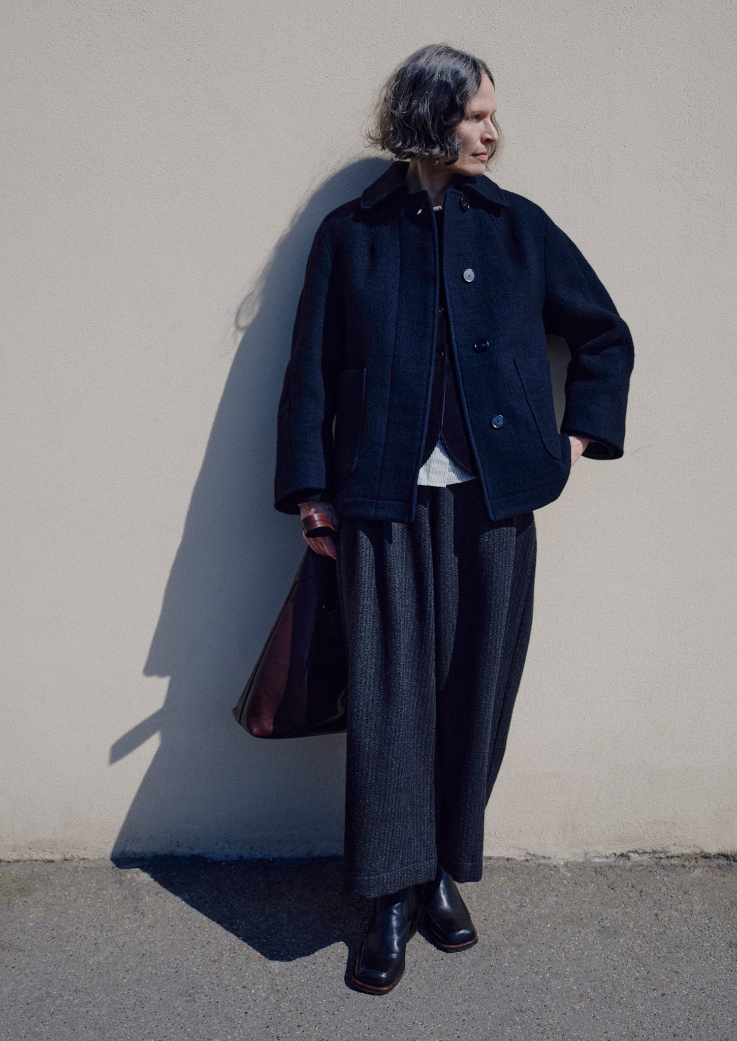 Boiled Wool Textured Short Coat | Indigo