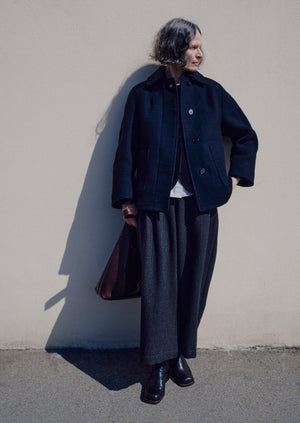 Boiled Wool Textured Short Coat | Indigo