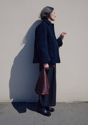 Boiled Wool Textured Short Coat | Indigo
