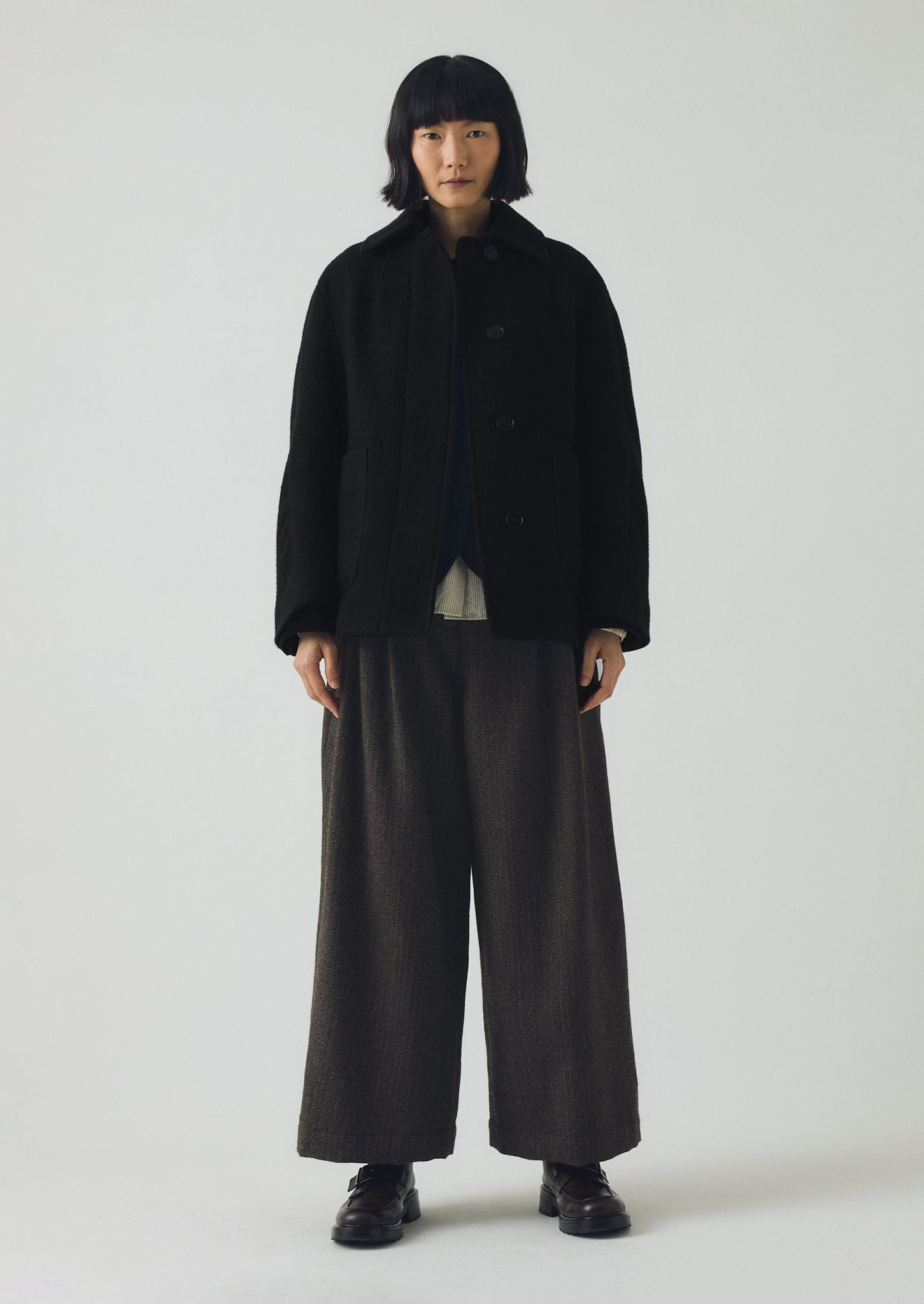 Boiled Wool Textured Short Coat | Indigo