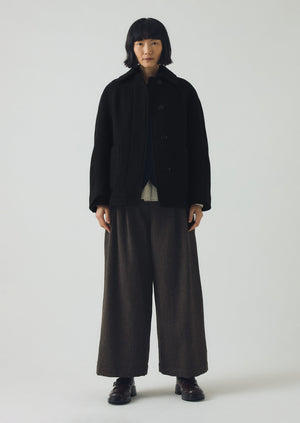 Boiled Wool Textured Short Coat | Indigo