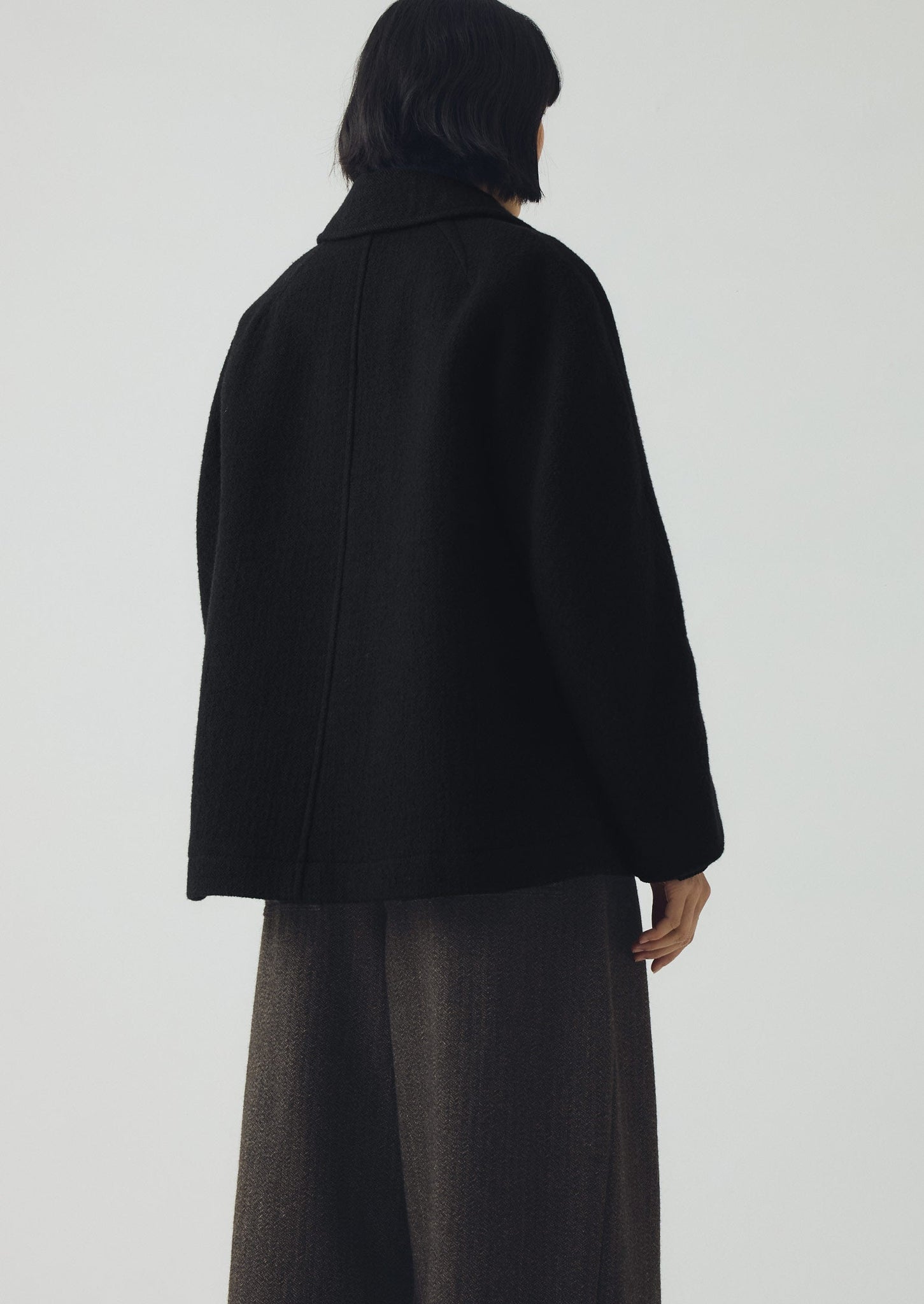 Boiled Wool Textured Short Coat | Indigo