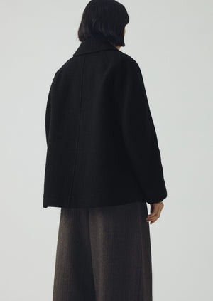 Boiled Wool Textured Short Coat | Indigo