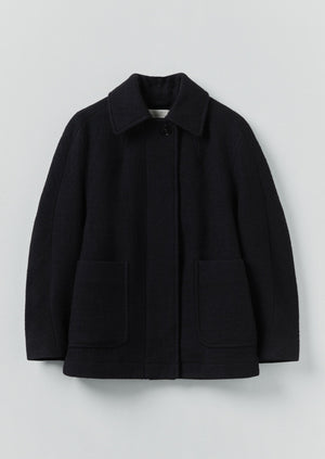 Boiled Wool Textured Short Coat | Indigo