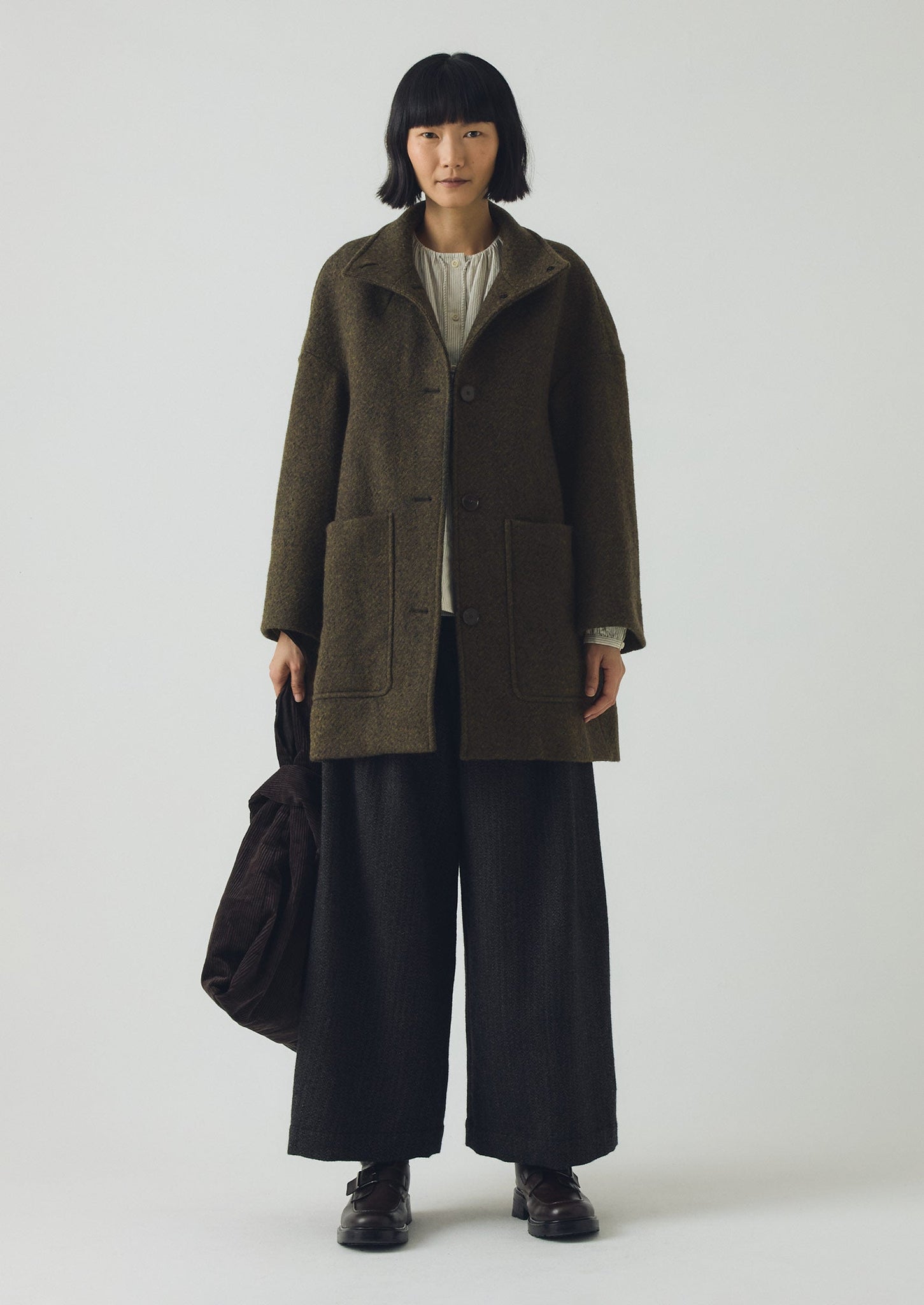 Boiled Wool Twill Coat | Darkest Olive