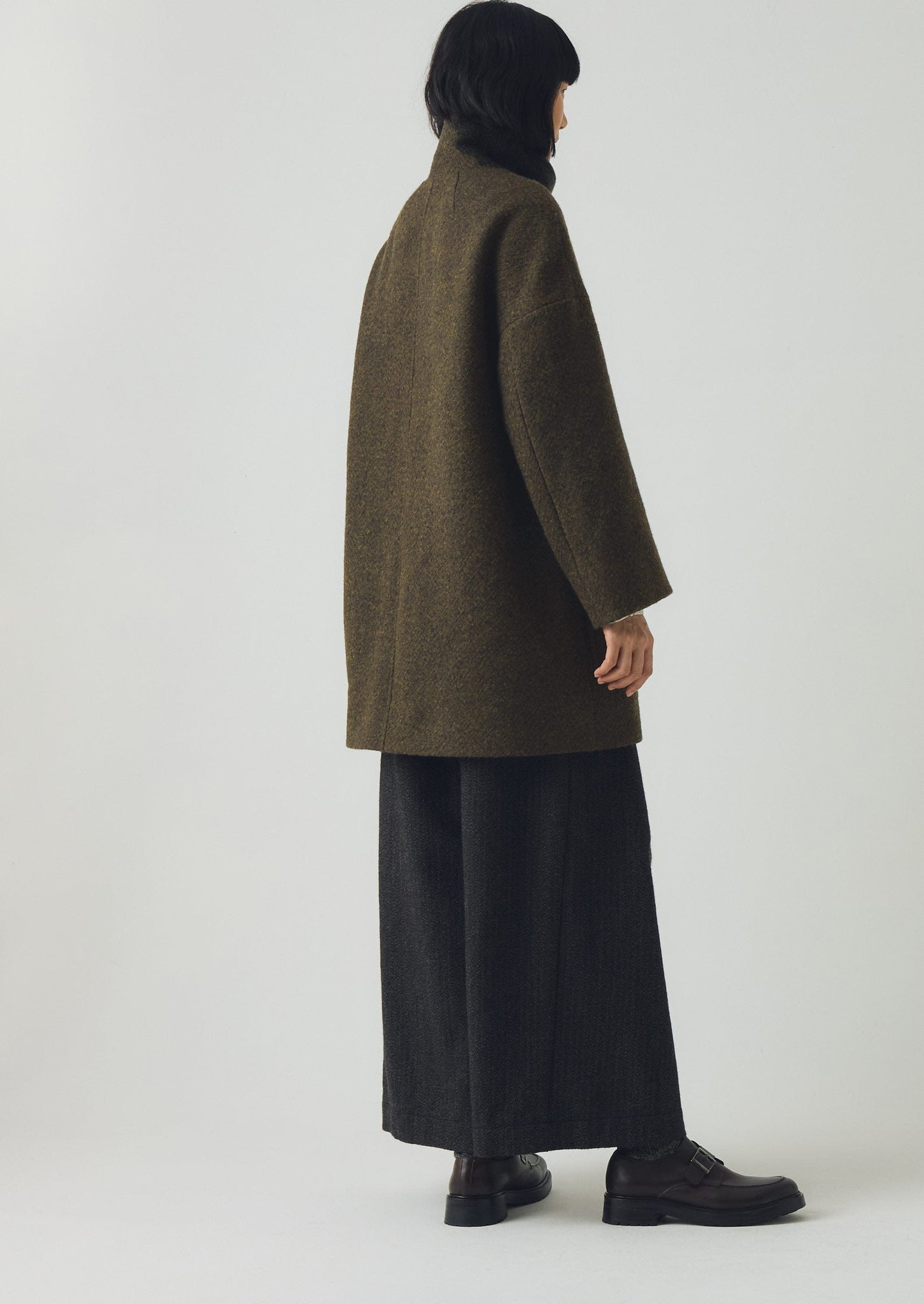 Boiled Wool Twill Coat | Darkest Olive