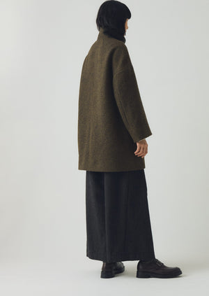 Boiled Wool Twill Coat | Darkest Olive