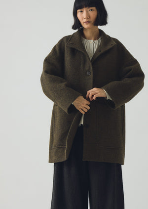 Boiled Wool Twill Coat | Darkest Olive