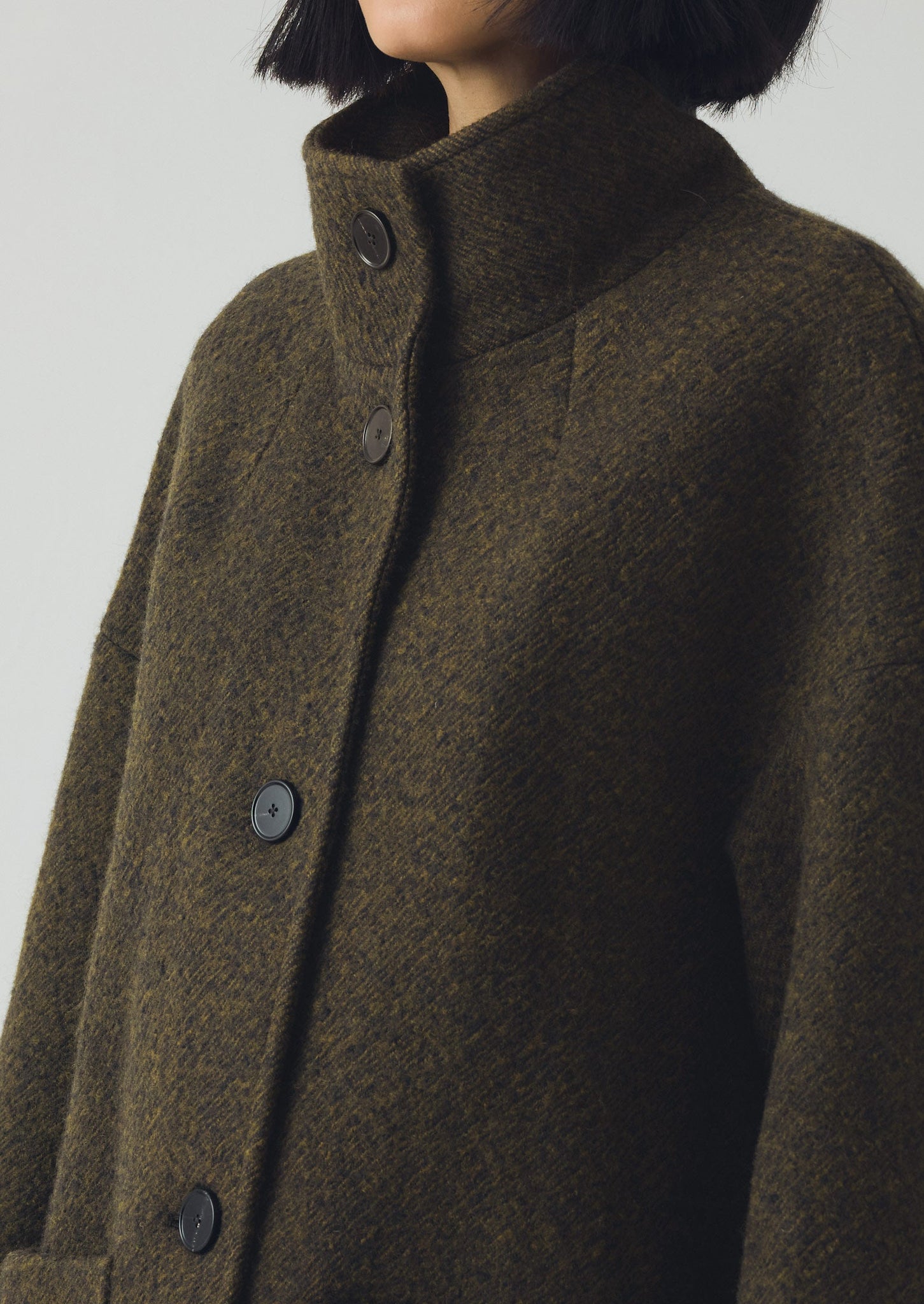 Boiled Wool Twill Coat | Darkest Olive