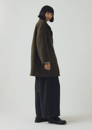 Boiled Wool Twill Coat | Darkest Olive