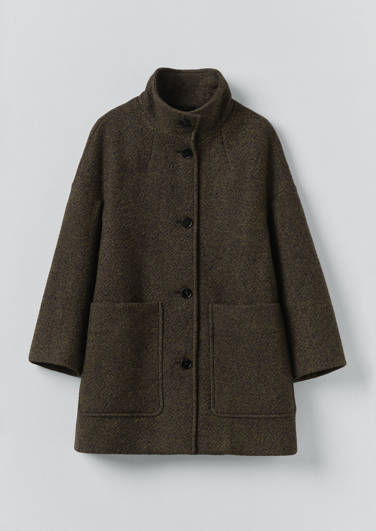 Boiled Wool Twill Coat | Darkest Olive