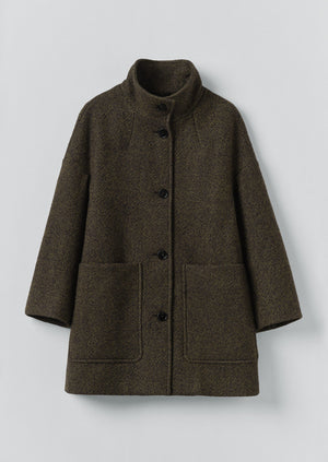 Boiled Wool Twill Coat | Darkest Olive