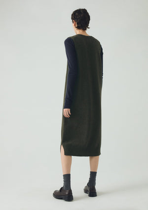 Wool Knitted V Neck Dress | Rich Olive