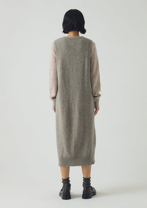 Wool Knitted V Neck Dress | Biscuit