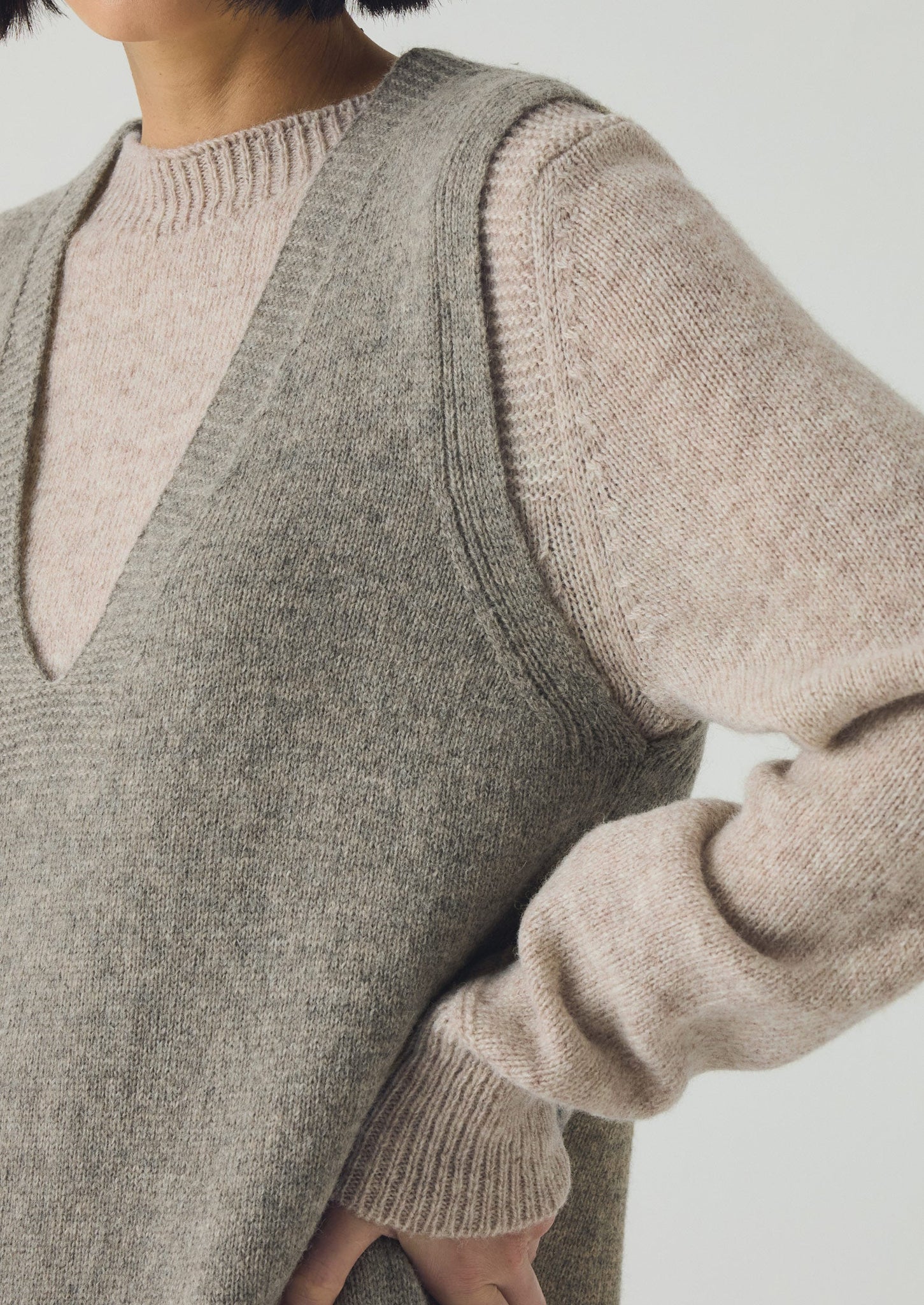 Wool Knitted V Neck Dress | Biscuit