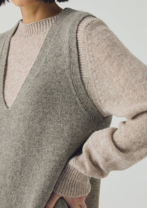 Wool Knitted V Neck Dress | Biscuit