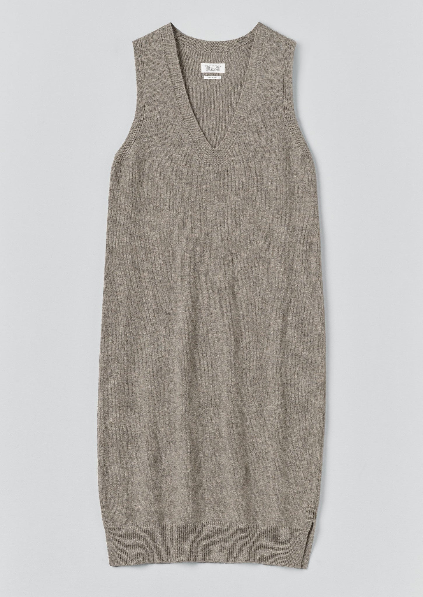 Wool Knitted V Neck Dress | Biscuit