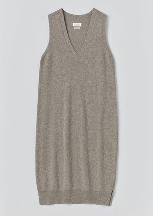 Wool Knitted V Neck Dress | Biscuit