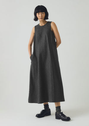 Boiled Wool Twill Lapped Seam Dress | Charcoal