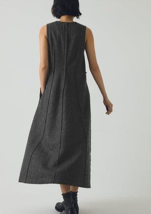 Boiled Wool Twill Lapped Seam Dress | Charcoal