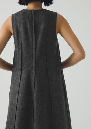 Boiled Wool Twill Lapped Seam Dress | Charcoal